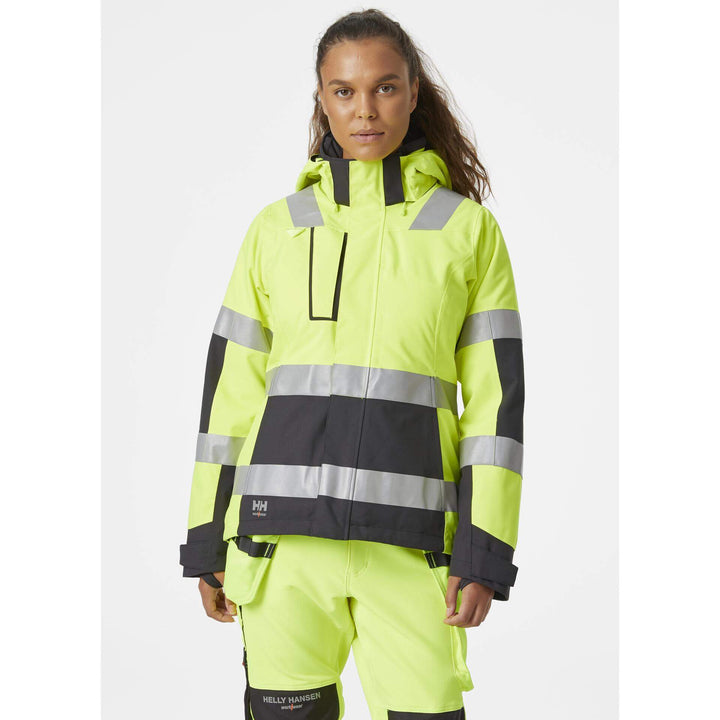 Helly Hansen Womens Luna Hi Vis Winter Insulated Jacket Yellow/Ebony 2 Rear #colour_yellow-ebony