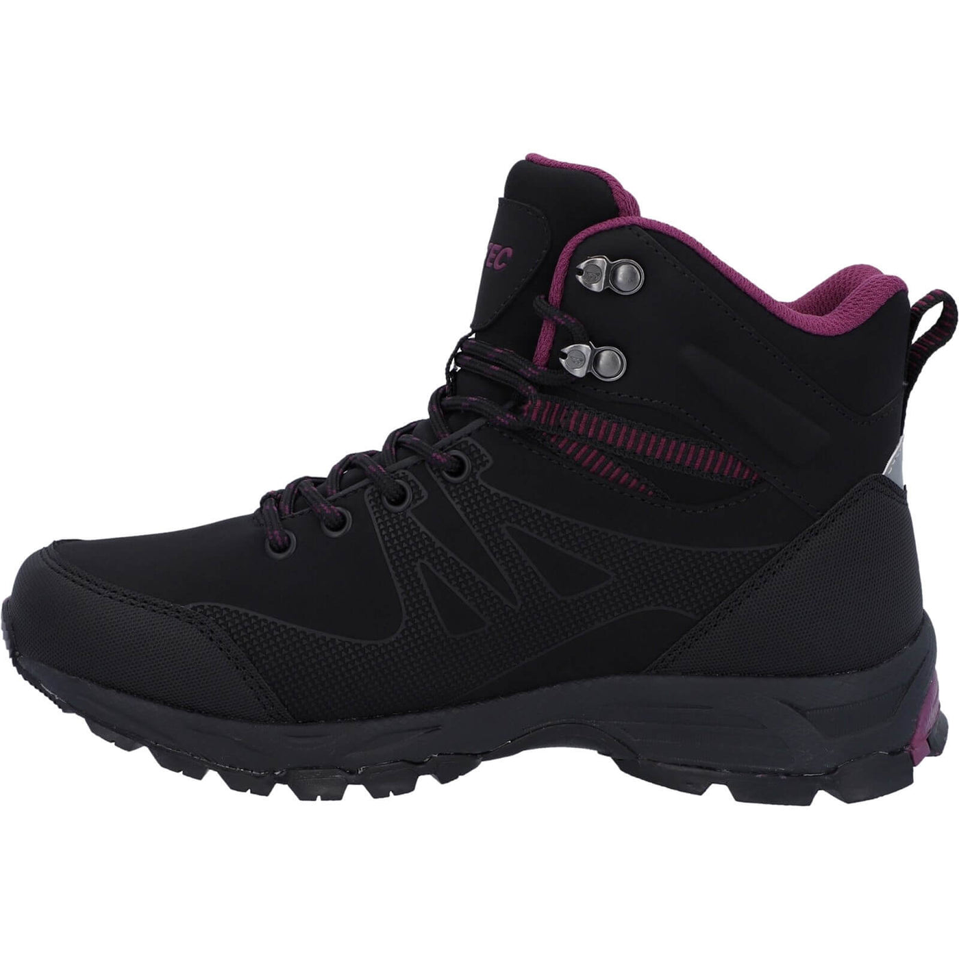 Hi-Tec Jackdaw Mid Lightweight Womens Waterproof Hiking Boots Black/Burgundy 5#colour_black-burgundy