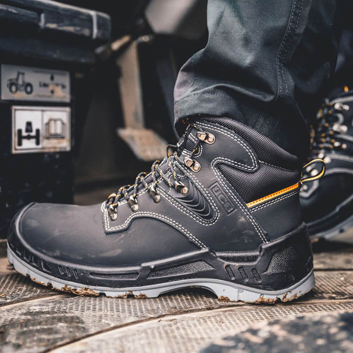 JCB Backhoe Safety Work Boots Black Lifestyle 3#colour_black