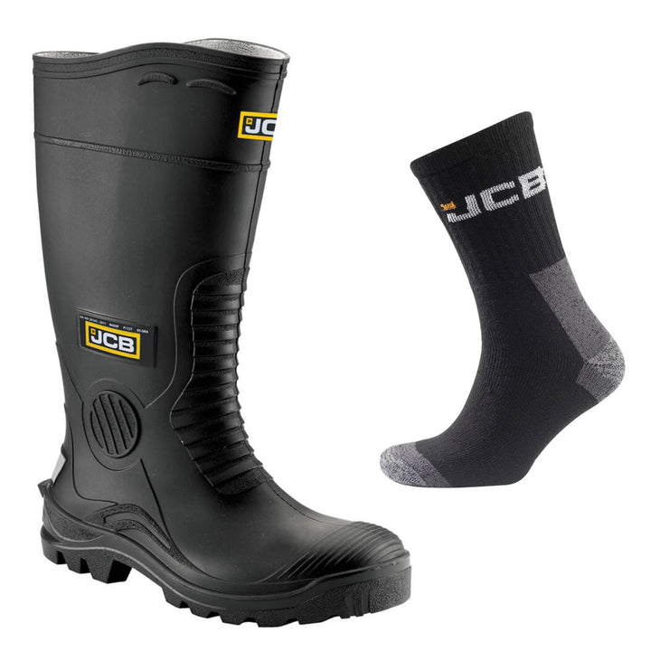 JCB Hydromaster Special Offer Pack - JCB Hydromaster Safety Wellies + 3 Pairs Work Socks