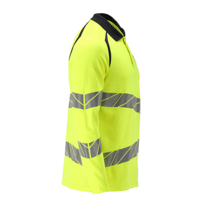 Masco tFR and Arc Multi-Protective Hi Vis Long-Sleeved Polo Shirt 21383-327 Left #colour_hi-vis-yellow-dark-navy-blue