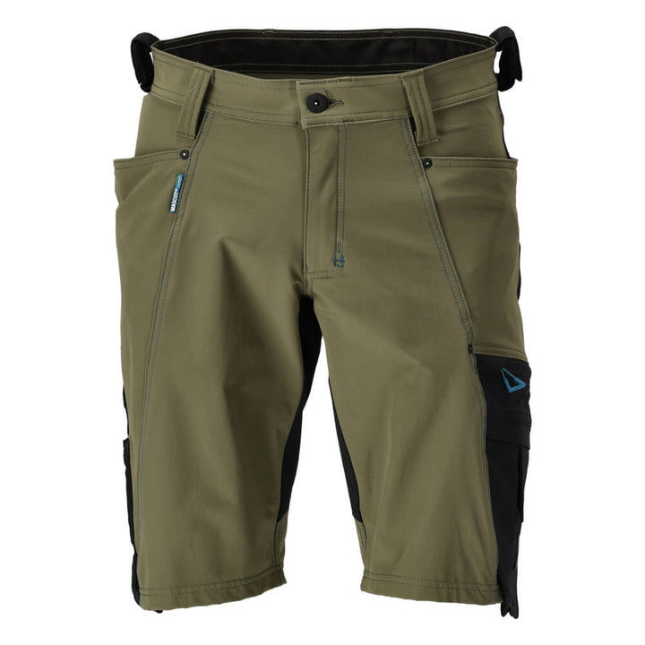 Mascot Advanced Lightweight Highly Durable 4-Way Stretch Shorts 23149-311 Front #colour_moss-green-black