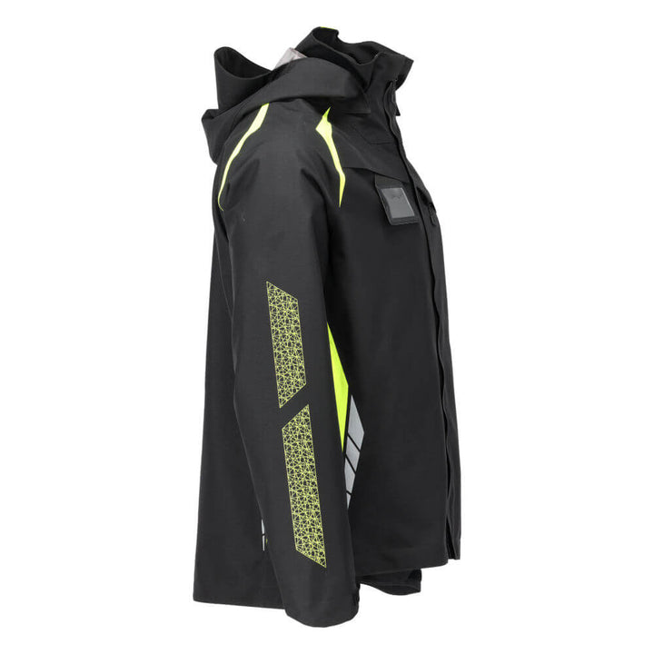 Mascot Breathable Waterproof Outer Shell Jacket with Removable Hood 23001-231 Left #colour_black-hi-vis-yellow