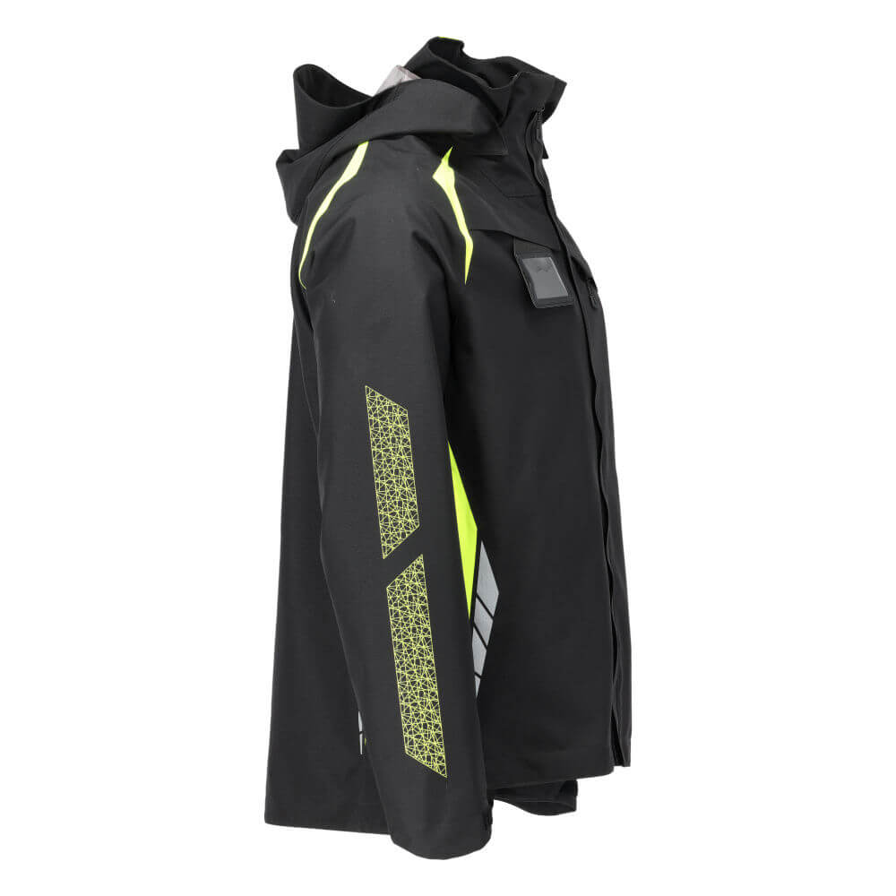 Mascot Breathable Waterproof Outer Shell Jacket with Removable Hood 23001-231 Left #colour_black-hi-vis-yellow