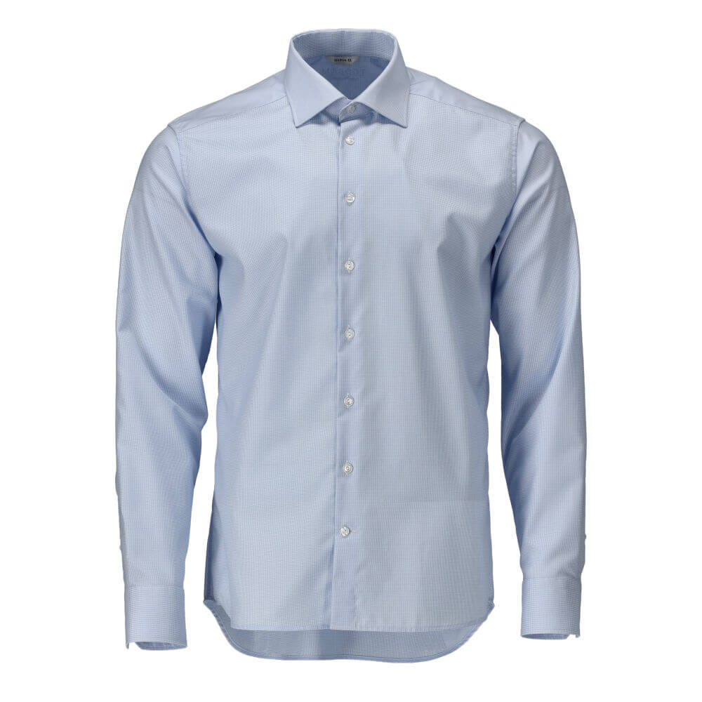 Mascot Cotton Easy Iron Cutaway Collar Shirt 22604-744 Front #colour_light-blue-white-checked