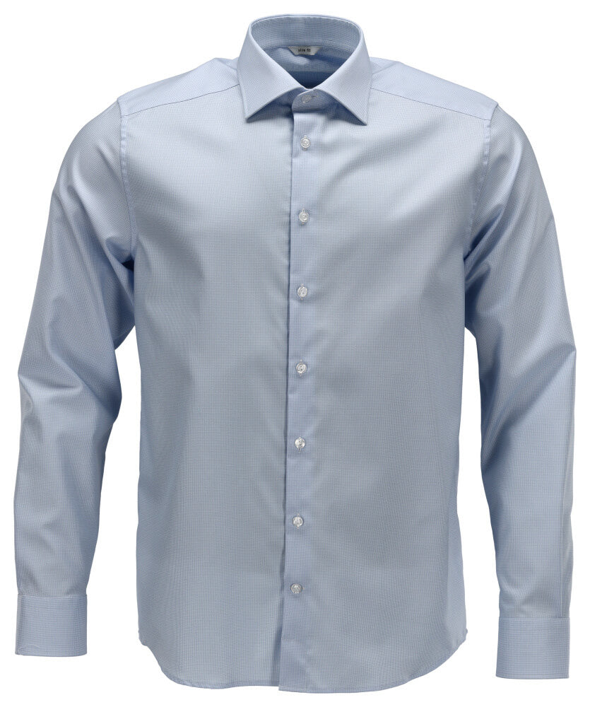 Mascot Cotton Easy Iron Cutaway Collar Shirt 22704-744 Front #colour_light-blue-white-checked