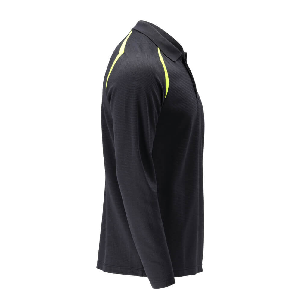 Mascot FR and Arc Multi-Protective Hi Vis Long-Sleeved Polo Shirt 21583-327 Left #colour_dark-navy-blue-hi-vis-yellow