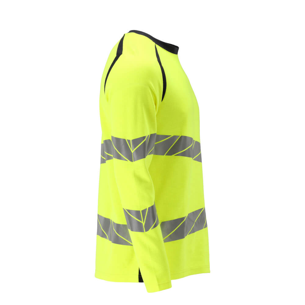 Mascot FR and Arc Multi-Protective Hi Vis Long-Sleeved T-Shirt  21381-327 Left #colour_hi-vis-yellow-dark-navy-blue