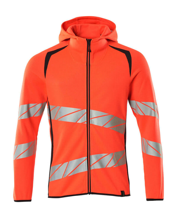 Mascot Hi-Vis Hoodie with zipper 19284-781 Front #colour_hi-vis-red-dark-navy-blue