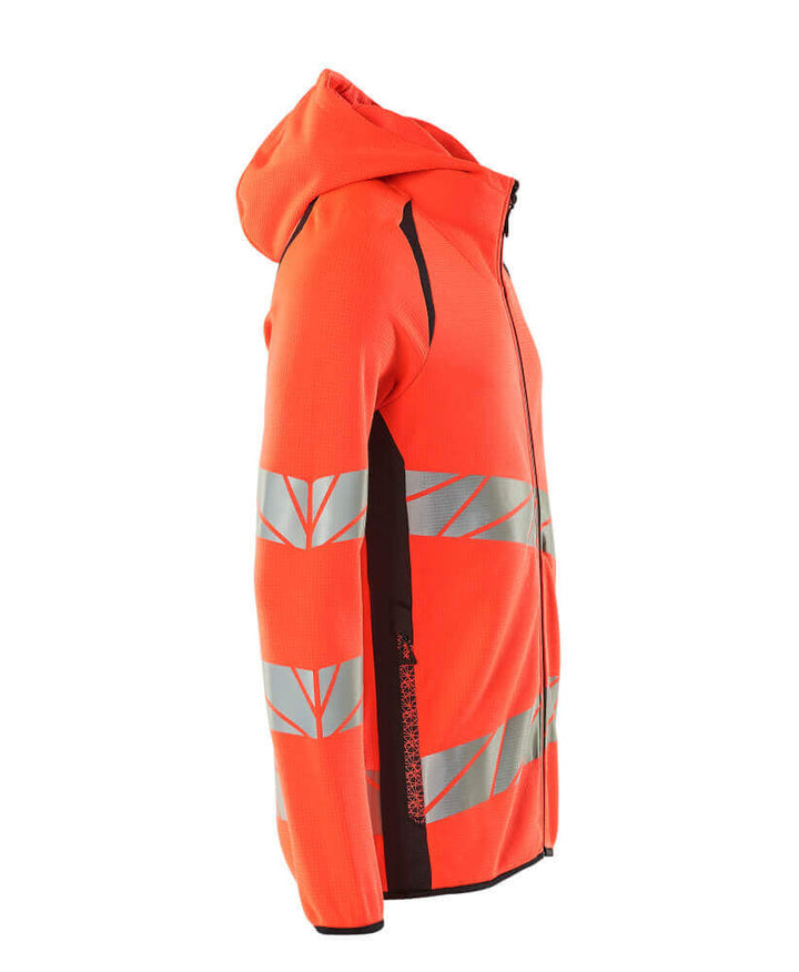 Mascot Hi-Vis Hoodie with zipper 19284-781 Left #colour_hi-vis-red-dark-navy-blue