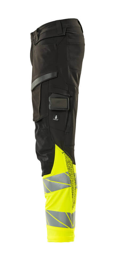 Mascot Hi-Vis Trousers Kneepad Stretch Right #colour_black-hi-vis-yellow