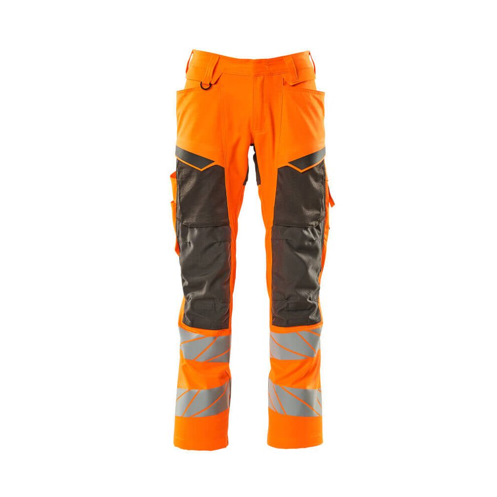 Mascot Hi-Vis Trousers with Kneepad Pockets & Stretch Front #colour_hi-vis-orange-dark-anthracite-grey