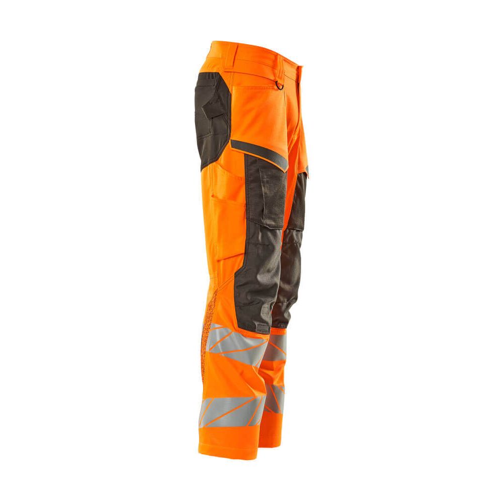 Mascot Hi-Vis Trousers with Kneepad Pockets & Stretch Left #colour_hi-vis-orange-dark-anthracite-grey