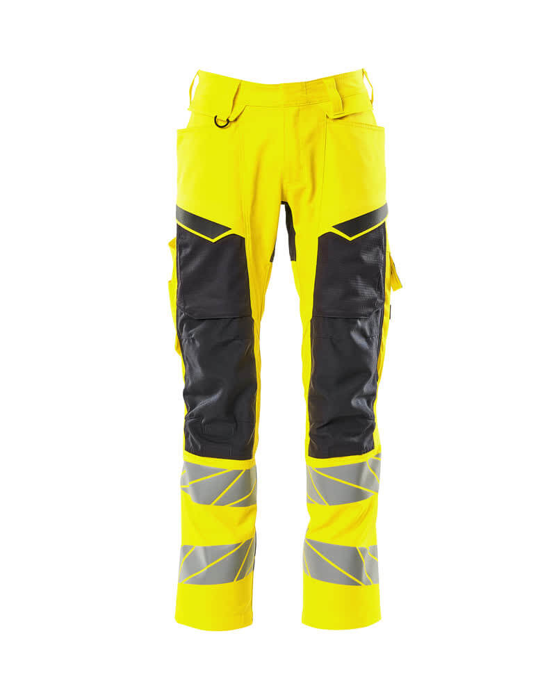 Mascot Hi-Vis Trousers with Kneepad Pockets & Stretch Front #colour_hi-vis-yellow-black