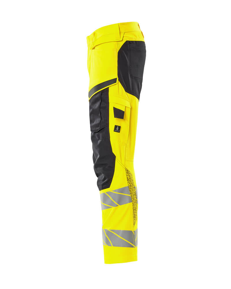 Mascot Hi-Vis Trousers with Kneepad Pockets & Stretch Right #colour_hi-vis-yellow-black