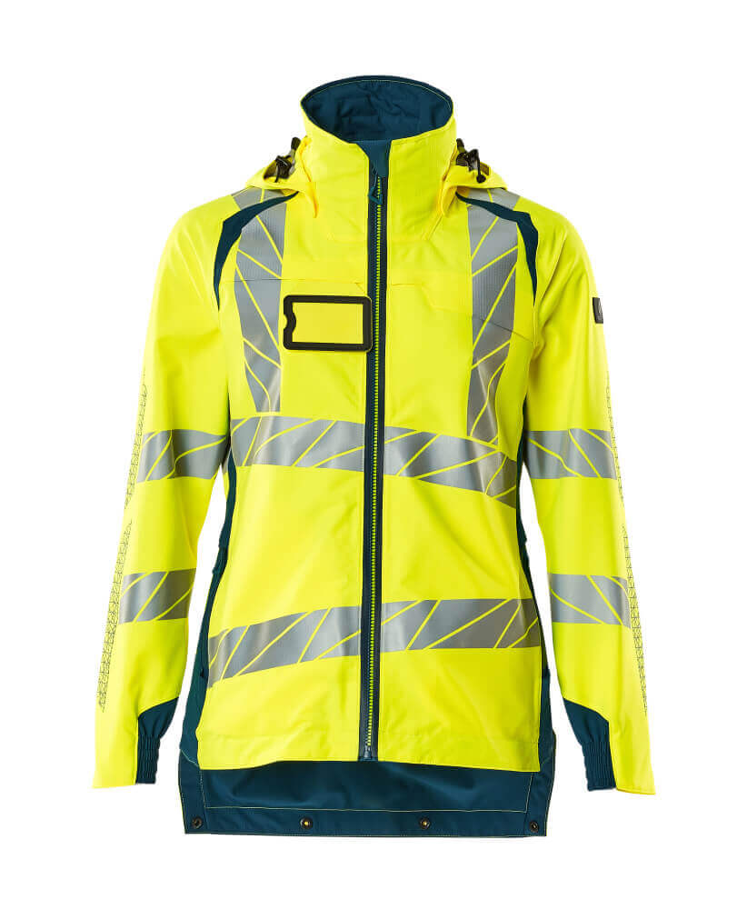 Mascot Hi-Vis WAterproof Outer Shell Jacket 19011-449 Front #colour_hi-vis-yellow-dark-petroleum