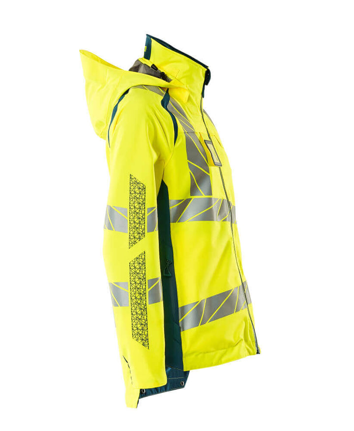 Mascot Hi-Vis WAterproof Outer Shell Jacket 19011-449 Left #colour_hi-vis-yellow-dark-petroleum