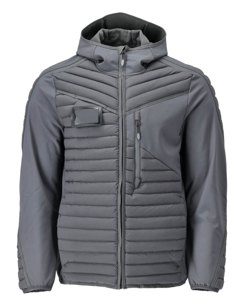 Mascot Insulated Water Repellent Breathable Jacket with Hood 22215-607 Front #colour_stone-grey