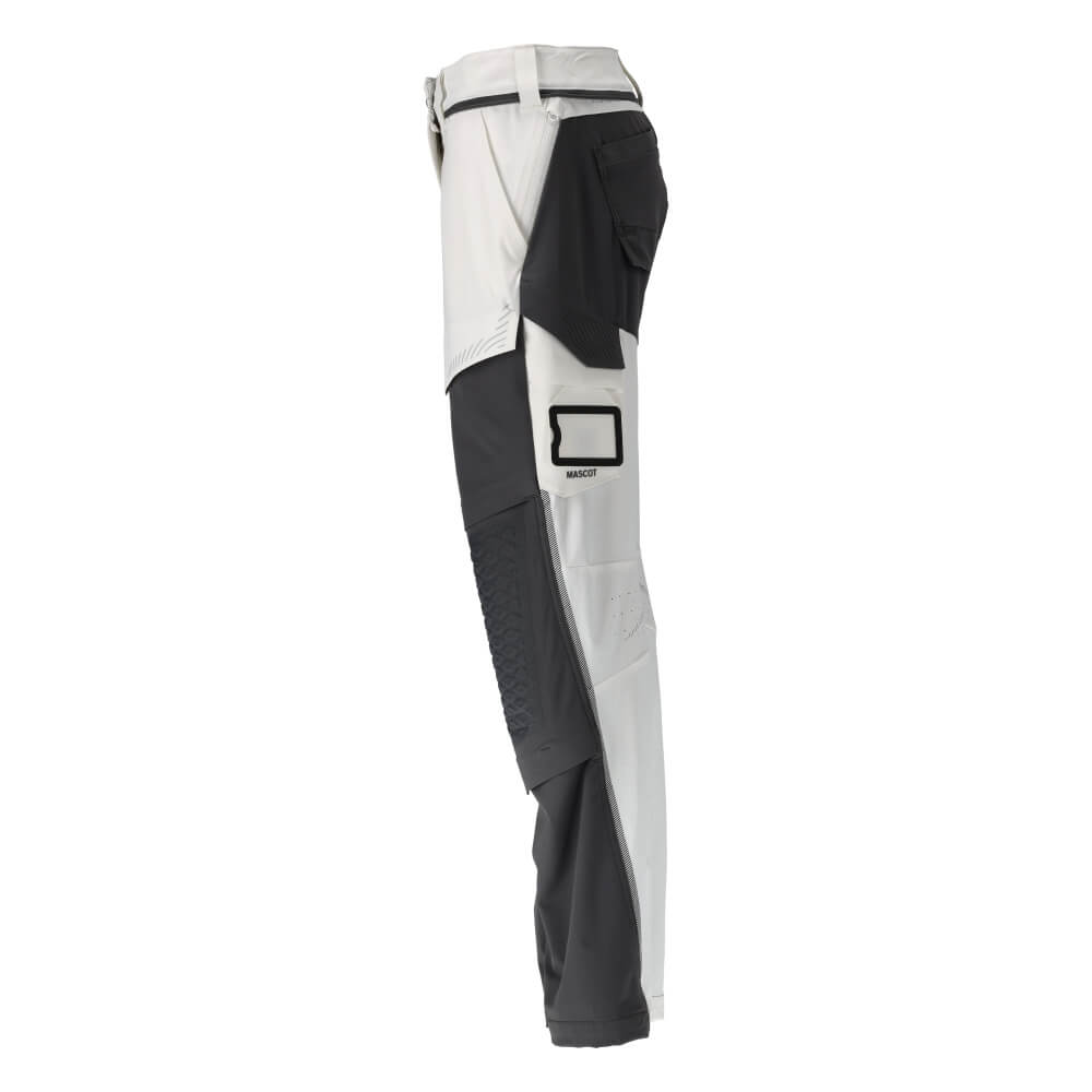 Mascot Lightweight Durable 4-Way-Stretch Painters Trousers with Kneepad Pockets 22078-605 Right #colour_white-stone-grey