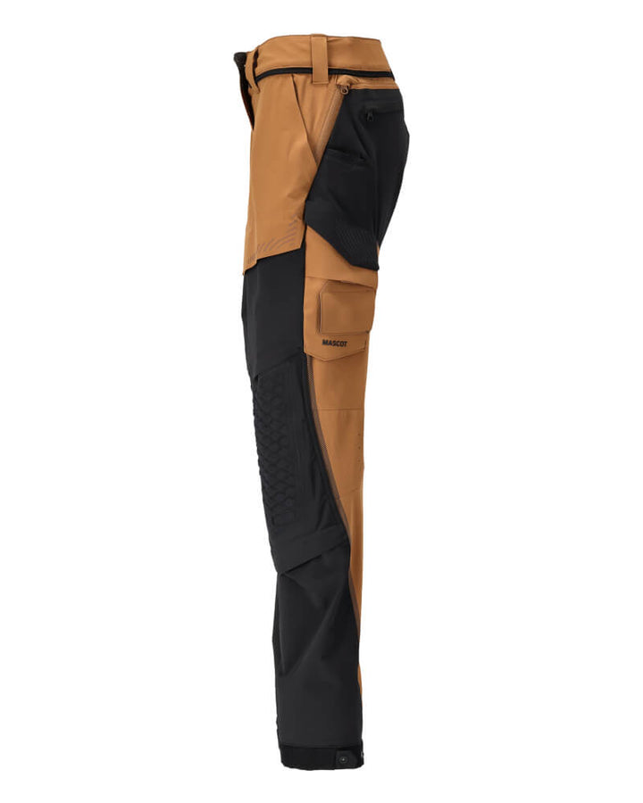 Mascot Lightweight Durable 4-Way-Stretch Trousers with Cordura Kneepad Pockets 22278-605 Right #colour_nut-brown-black