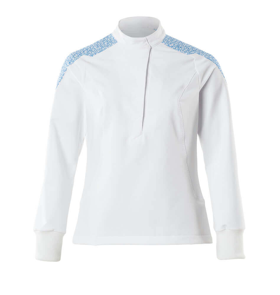 Mascot Lightweight Durable Stretch Smock 20062-511 Front #colour_white-azure-blue