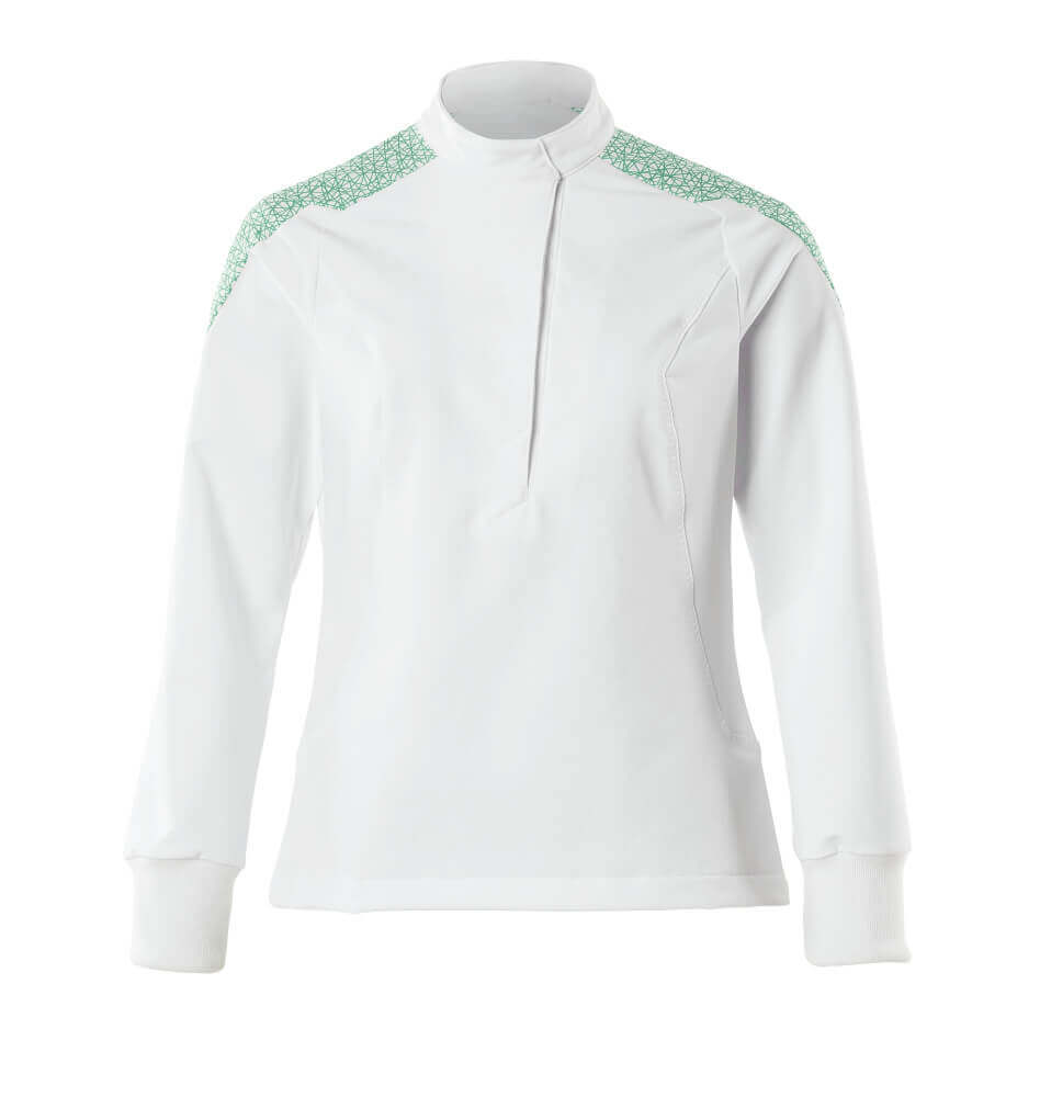 Mascot Lightweight Durable Stretch Smock 20062-511 Front #colour_white-grass-green