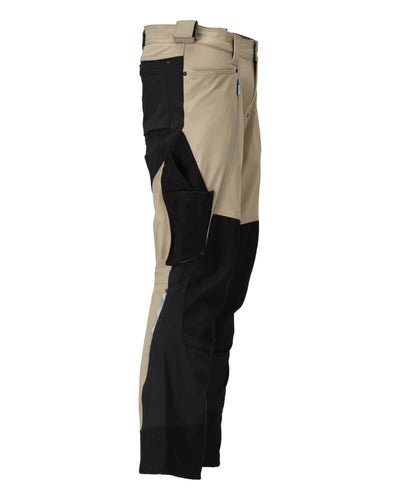 Mascot Lightweight Durable Water Repellent 4-Way-Stretch Trousers with Kneepad Pockets 23179-311 Left #colour_light-khaki-black