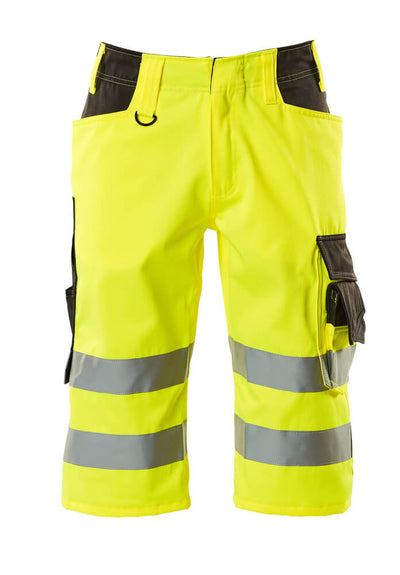 Mascot Luton 3-4-Length Hi-Vis Trousers 15549-860 Front #colour_hi-vis-yellow-dark-anthracite-grey