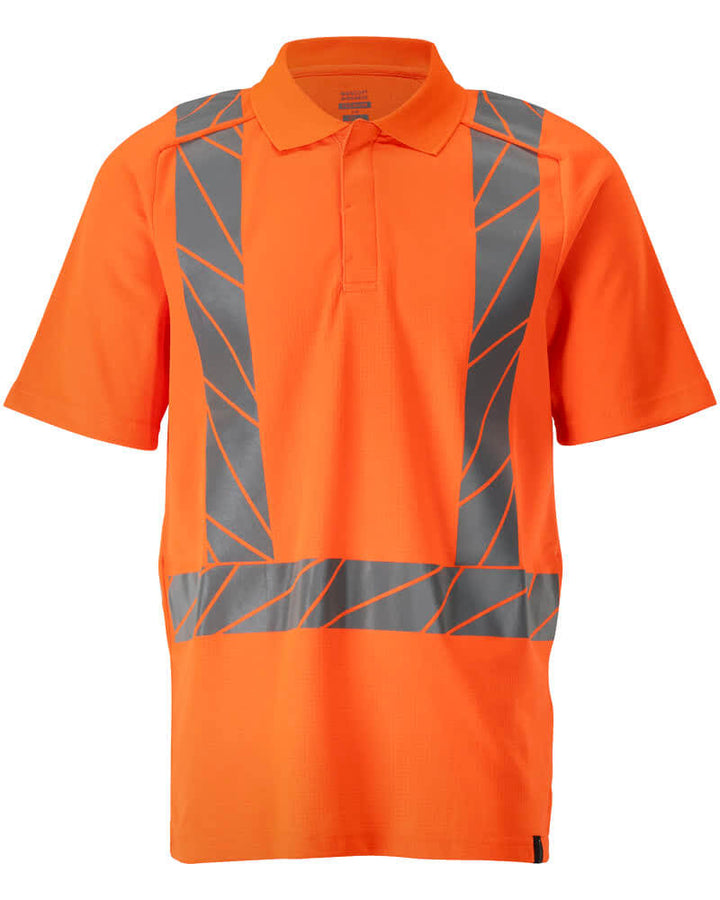 Mascot Stretch Slim Fit Hi Vis Polo Shirt 22183-771 Front #colour_hi-vis-orange