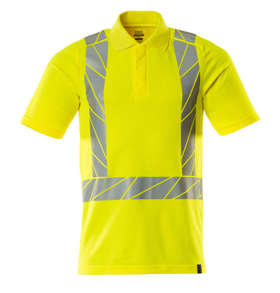 Mascot Stretch Slim Fit Hi Vis Polo Shirt 22183-771 Front #colour_hi-vis-yellow