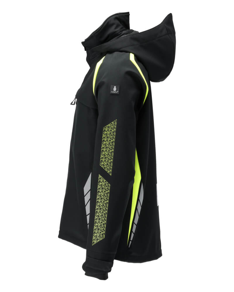 Mascot Water Resistant Windproof Softshell Jacket with Removable Hood 23002-246 Right #colour_black-hi-vis-yellow