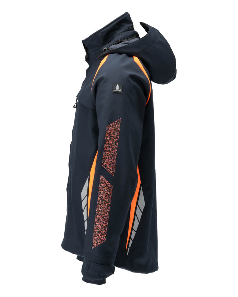 Mascot Water Resistant Windproof Softshell Jacket with Removable Hood 23002-246 Right #colour_dark-navy-blue-hi-vis-orange