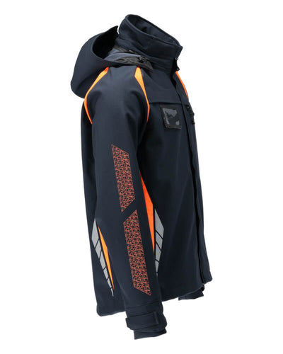 Mascot Water Resistant Windproof Softshell Jacket with Removable Hood 23002-246 Left #colour_dark-navy-blue-hi-vis-orange