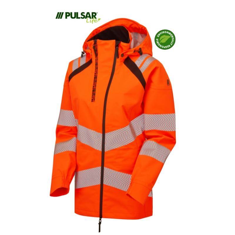 PULSAR Life Ladies Hi Vis Waterproof Shell Jacket Rail Spec LFE960 Orange 3 #colour_orange
