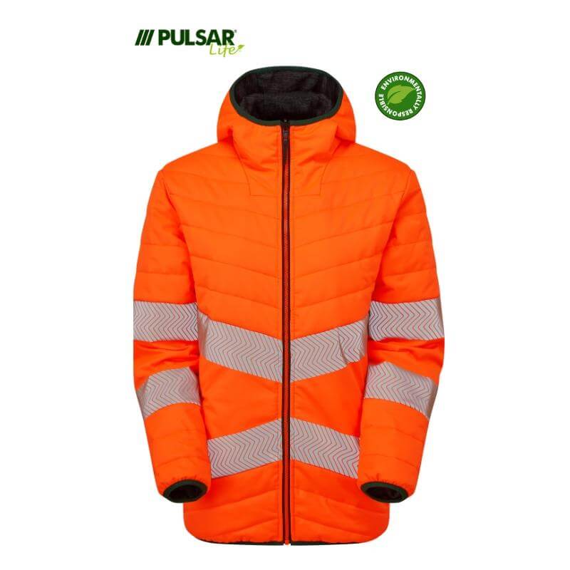 PULSAR Life Ladies Insulsated Reversible Hi Vis Waterproof Puffer Jacket Rail Spec LFE963 Orange 1 #colour_orange