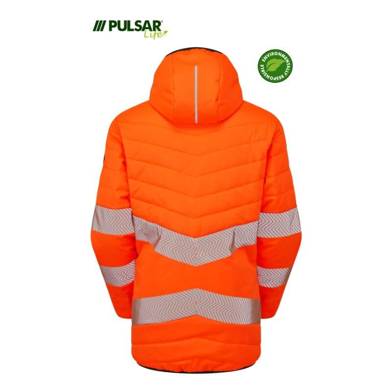 PULSAR Life Ladies Insulsated Reversible Hi Vis Waterproof Puffer Jacket Rail Spec LFE963 Orange 2 #colour_orange