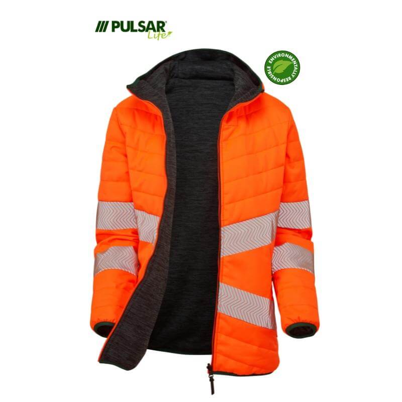PULSAR Life Ladies Insulsated Reversible Hi Vis Waterproof Puffer Jacket Rail Spec LFE963 Orange 3 #colour_orange