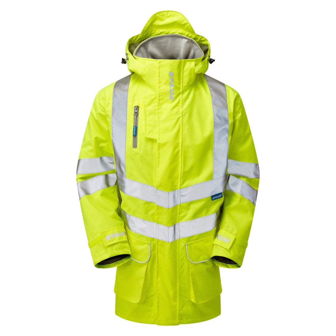 PULSAR P421 Hi Vis Unlined Waterproof Storm Coat Yellow Front.jpg #colour_yellow