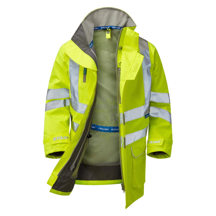 PULSAR P421 Hi Vis Unlined Waterproof Storm Coat Yellow Open.jpg #colour_yellow