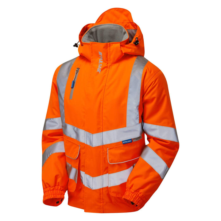 PULSAR PR496 Rail Spec Hi Vis Waterproof Padded Bomber Jacket Orange Angle.jpg #colour_orange