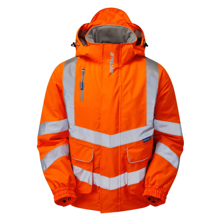 PULSAR PR496 Rail Spec Hi Vis Waterproof Padded Bomber Jacket Orange Front.jpg #colour_orange