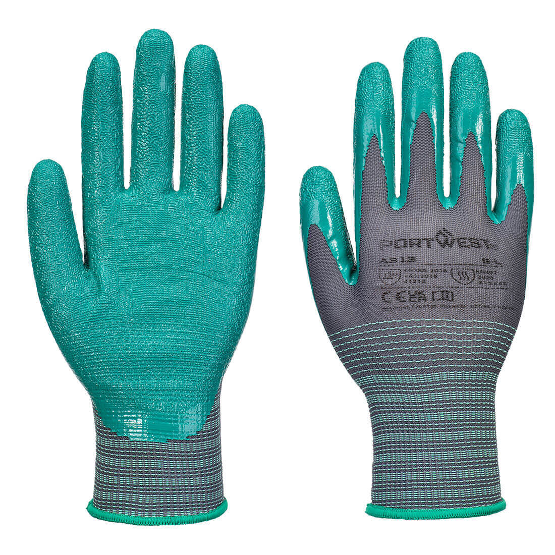 Portwest A313 Grip 15 Nitrile Crinkle Gloves (12 Pack) Grey/Green Main#colour_grey-green