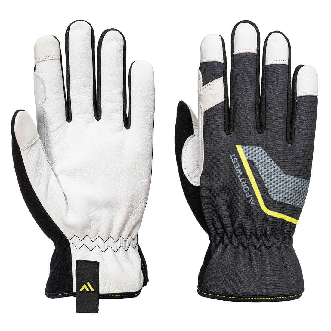 Portwest A775 Stretch Utility Leather Mechanics Gloves Black Main#colour_black