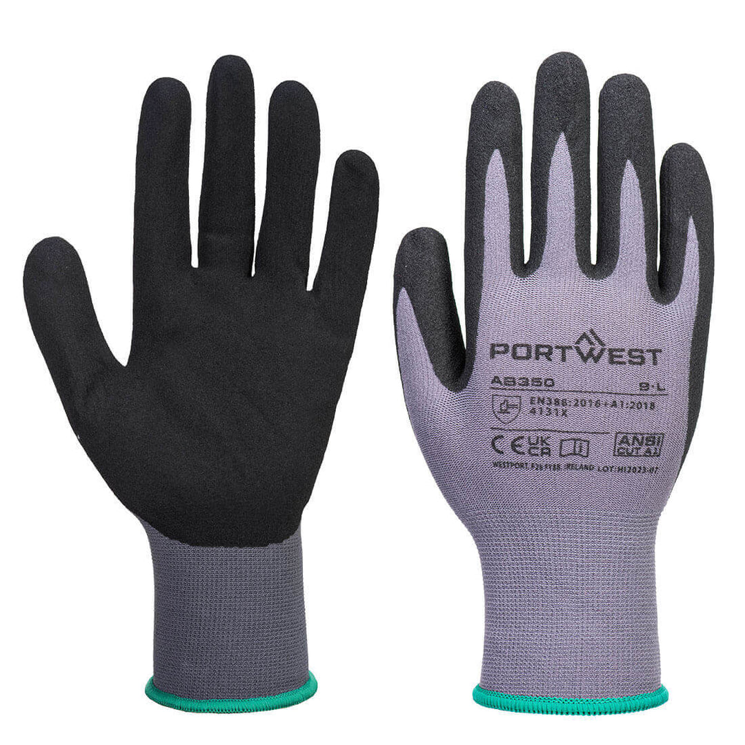 Portwest AB350 DermiFlex Essential Nitrile Coated Gloves Multipack (12 Pack) Grey/Black Main#colour_grey-black