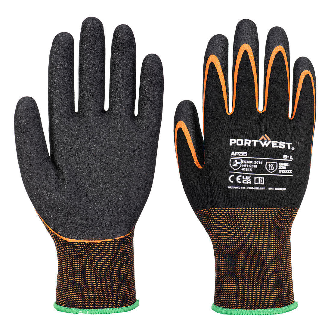 Portwest AP35 Grip 15 Nitrile Double Coated Palm Gloves Black/Orange Main#colour_black-orange