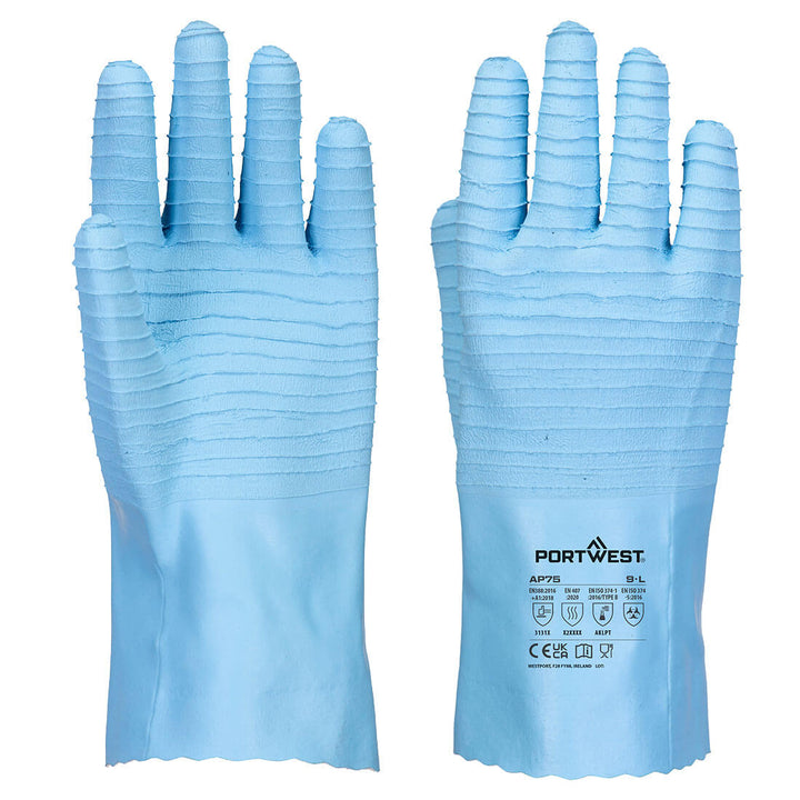 Portwest AP75 FD Chemical Resistant B Latex Food Safety Gauntlets Blue Main#colour_blue