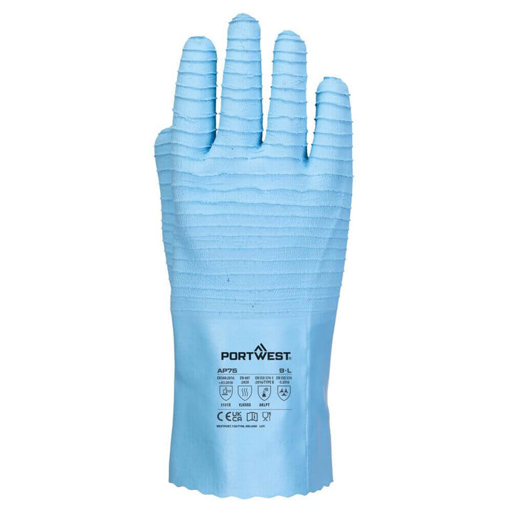 Portwest AP75 FD Chemical Resistant B Latex Food Safety Gauntlets Blue Rear#colour_blue