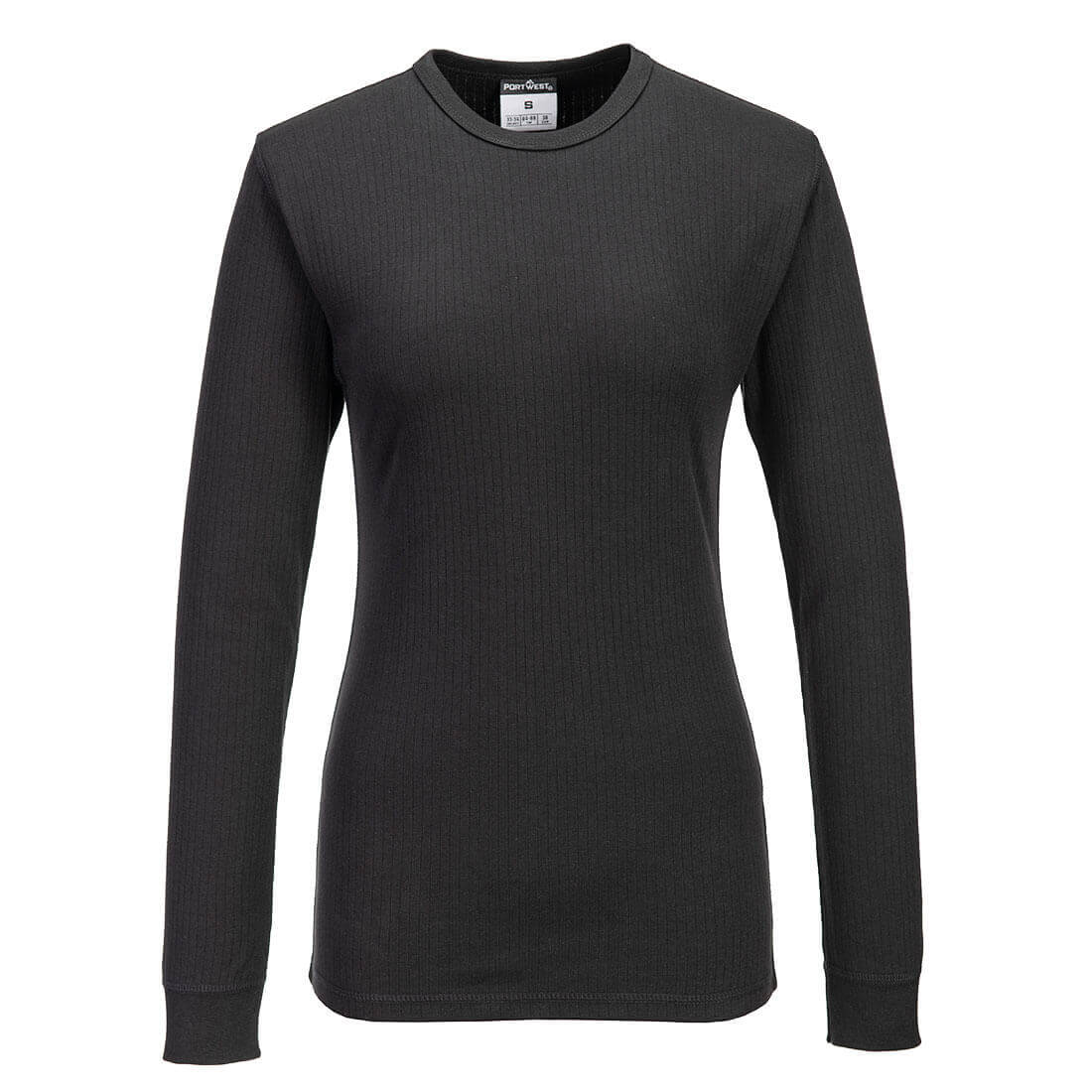 Portwest B126 Womens Thermal Insulated Long Sleeve T-Shirt Black Main#colour_black