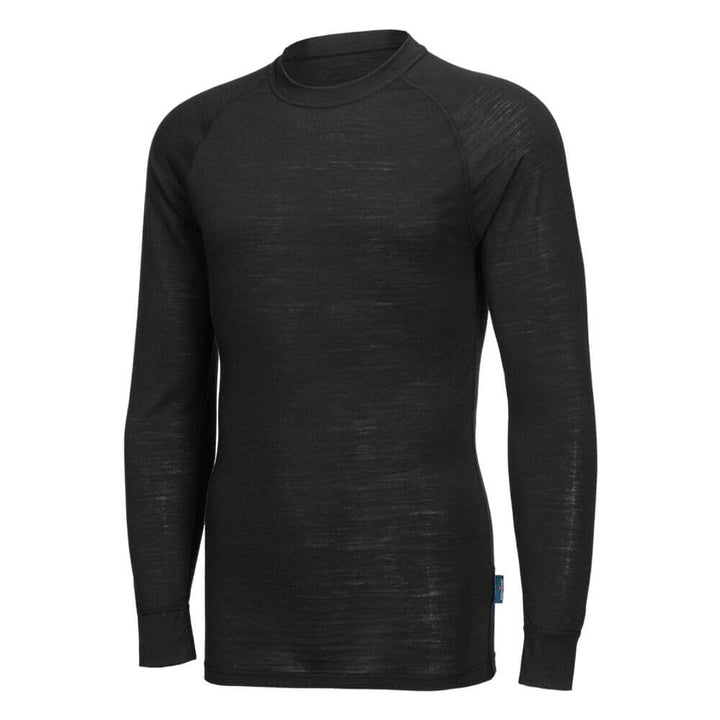 Portwest B183 Merino Wool Crewneck Thermal Baselayer Top Black Image 2#colour_black