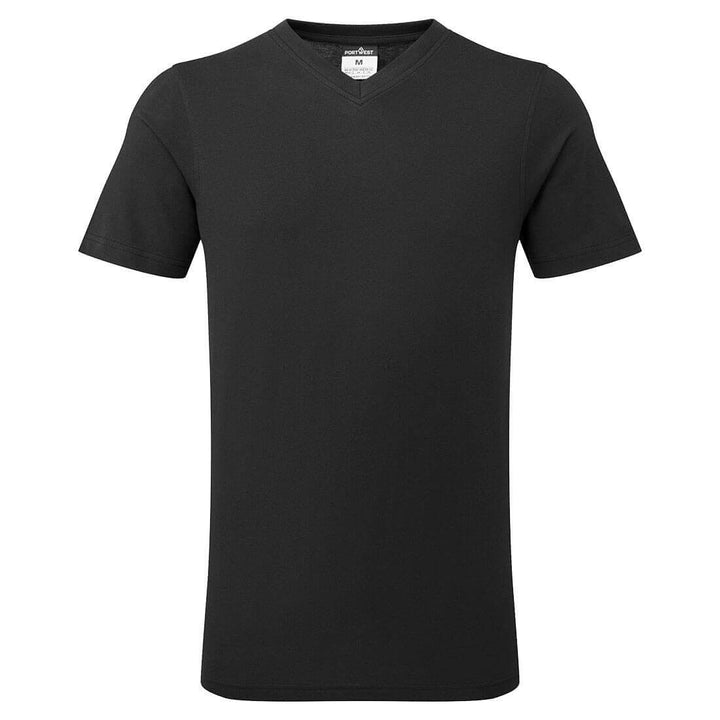 Portwest B197 V-Neck 100% Cotton Slim Fit T-Shirt Black Main#colour_black